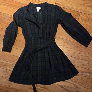 Crewcuts Dark Green Plaid Ruffle Collar Dress